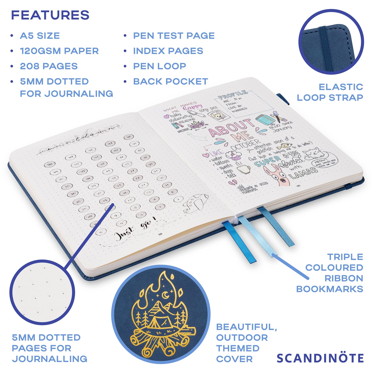 Scandinote A5 Bullet Dotted Journal - Navy Blue