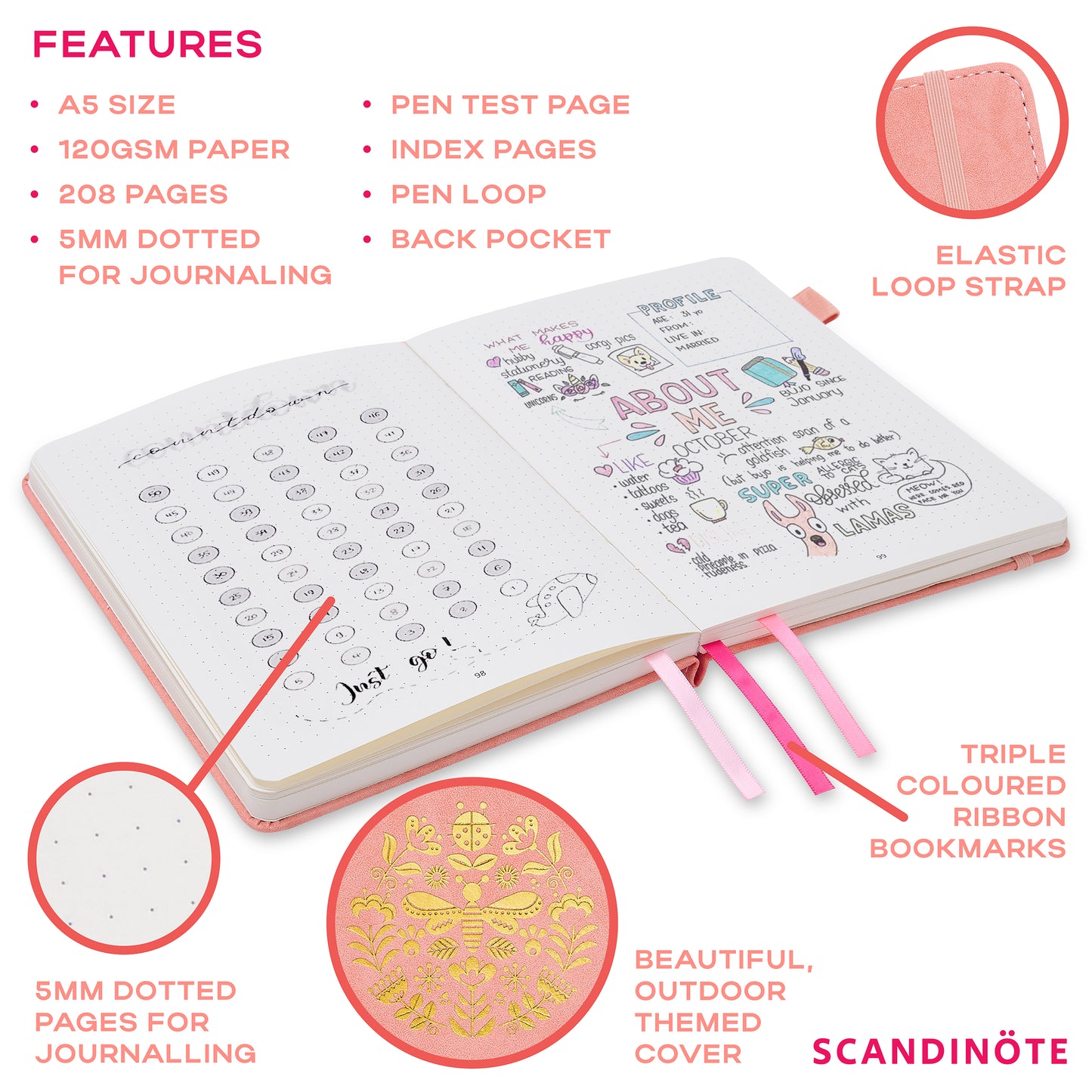 Scandinote A5 Bullet Dotted Journal - Pink