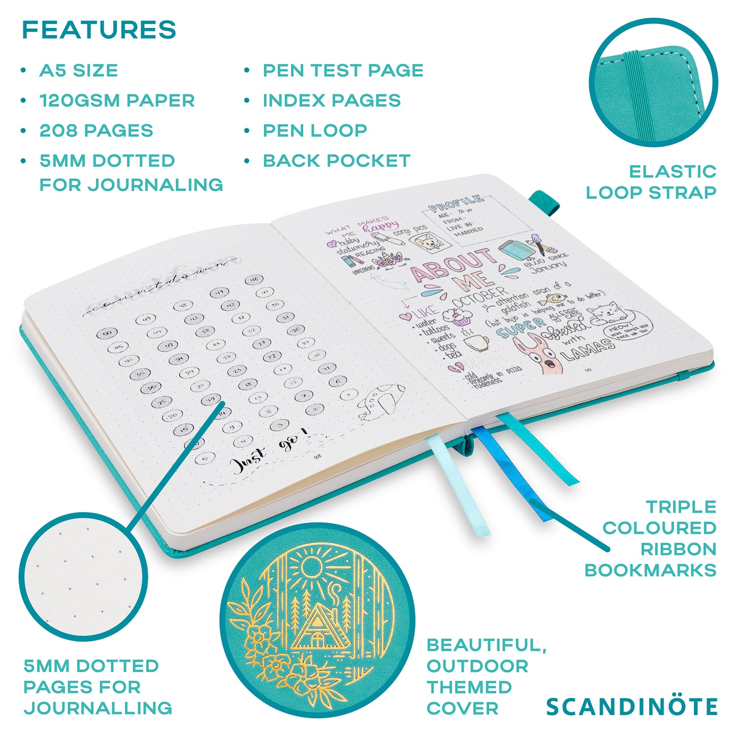 Scandinote A5 Bullet Dotted Journal - Teal